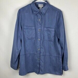 Alfred Dunner Button Up Shirt Womens Size 8 Blue Long Sleeve Button Up